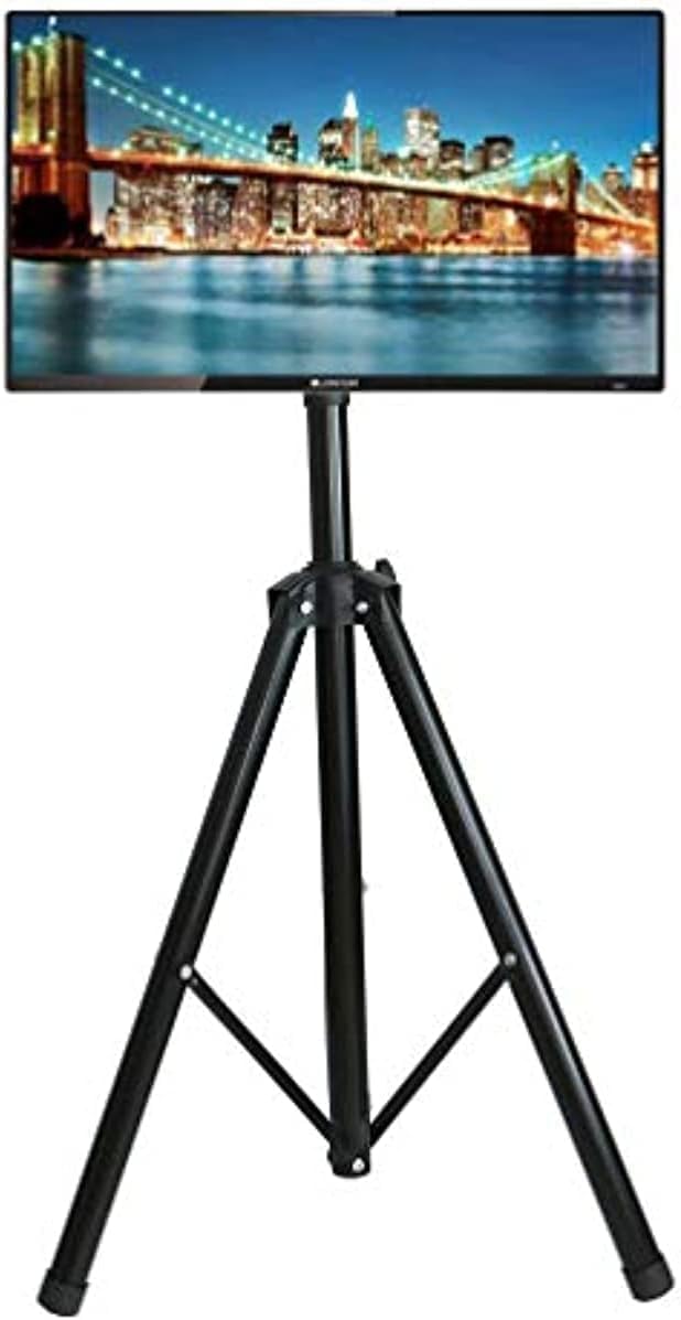 حامل تلفزيون أرضي طويل متنقل جديد بارتفاع قابل للتعديل مع عجلات قابلة للقفل ورفين ايه في لشاشة بلازما ليد وLCD المسطحة الكبيرة للغاية حتى 75 بوصة، فيسا 600×400 تحميل 70 كجم (أسود)