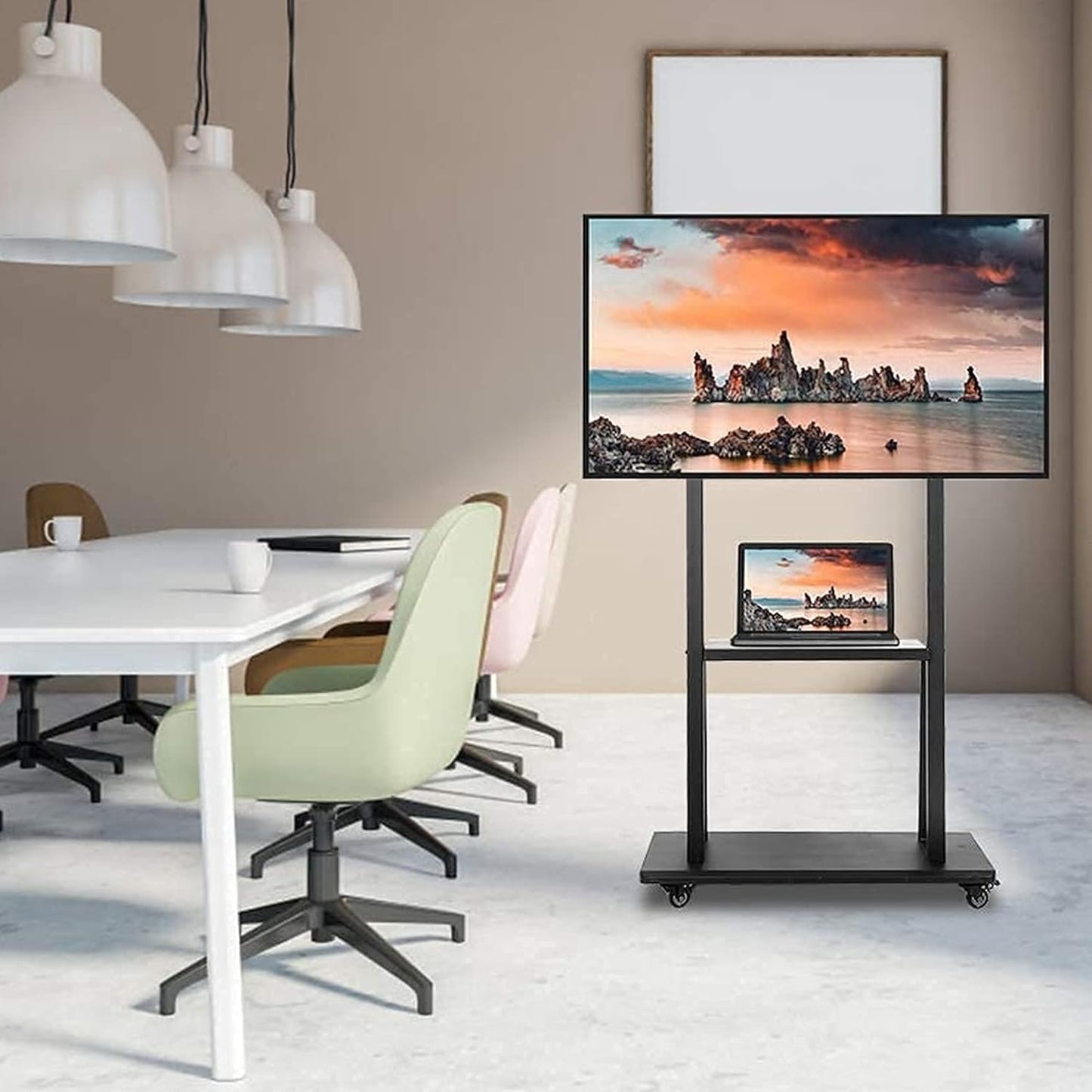 Chulovs TV Stand with Wheels: Mobile TV Trolley with Mount for 32-80 Inch LED LCD Oled Flat Curved Screen Floor TV Cart Portable Rolling TV Monitor Shelf with Heavy Duty Base Max VESA 600x400
