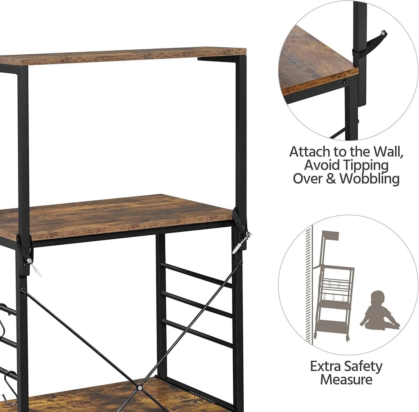 رف خبازين للمطبخ طاولة قهوة من 4 طبقات حامل ميكروويف مع 6 خطافات على - Chulovs
