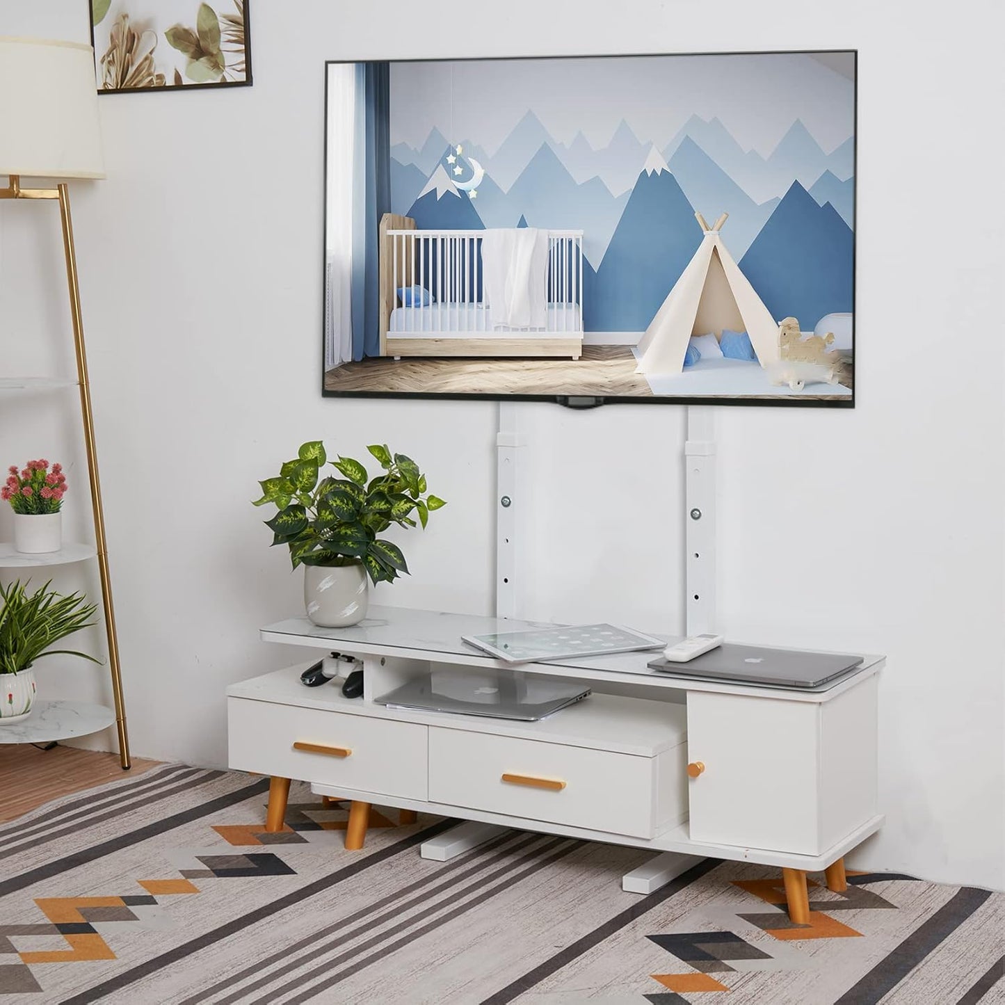 Chulovs 32-65 Inch TV Floor Bracket: Floor TV Stand with Mount Space Saving Height Adjustable Corner TV Mount Tall TV Stand for Flat Panel LED LCD Screens Holds up to 40 KG Max VESA 600x400mm