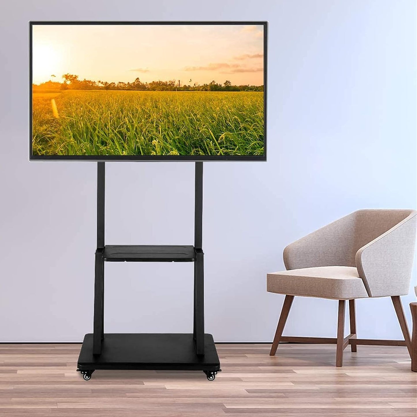 Chulovs TV Stand with Wheels: Mobile TV Trolley with Mount for 32-80 Inch LED LCD Oled Flat Curved Screen Floor TV Cart Portable Rolling TV Monitor Shelf with Heavy Duty Base Max VESA 600x400
