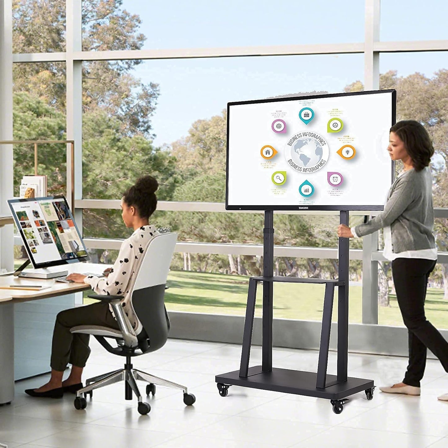 Chulovs TV Stand with Wheels: Mobile TV Trolley with Mount for 32-80 Inch LED LCD Oled Flat Curved Screen Floor TV Cart Portable Rolling TV Monitor Shelf with Heavy Duty Base Max VESA 600x400