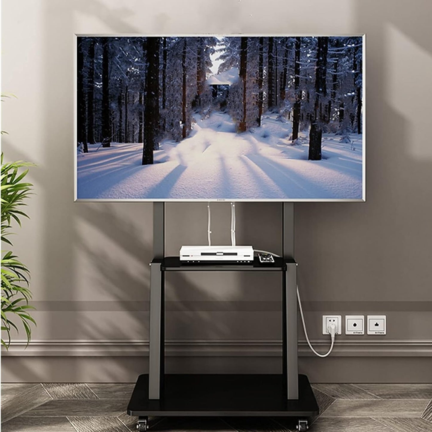 Chulovs TV Stand with Wheels: Mobile TV Trolley with Mount for 32-80 Inch LED LCD Oled Flat Curved Screen Floor TV Cart Portable Rolling TV Monitor Shelf with Heavy Duty Base Max VESA 600x400