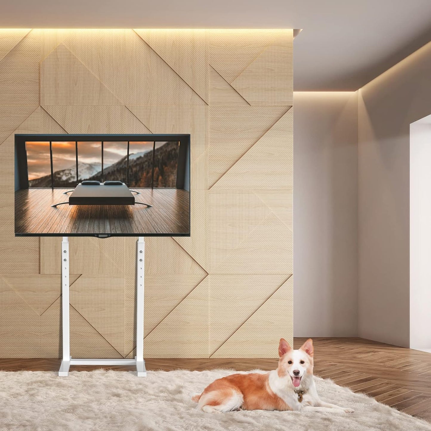 Chulovs 32-65 Inch TV Floor Bracket: Floor TV Stand with Mount Space Saving Height Adjustable Corner TV Mount Tall TV Stand for Flat Panel LED LCD Screens Holds up to 40 KG Max VESA 600x400mm