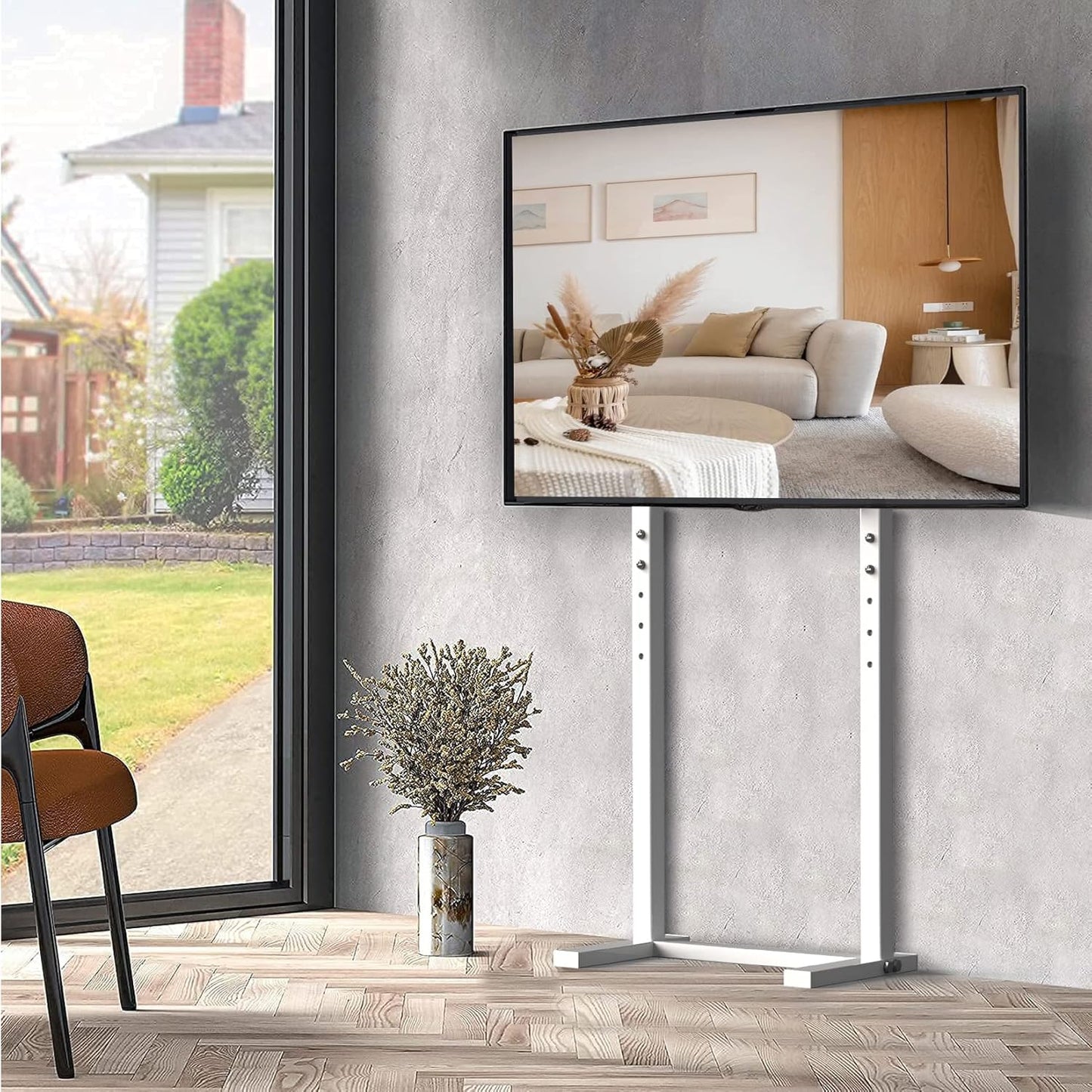 Chulovs 32-65 Inch TV Floor Bracket: Floor TV Stand with Mount Space Saving Height Adjustable Corner TV Mount Tall TV Stand for Flat Panel LED LCD Screens Holds up to 40 KG Max VESA 600x400mm