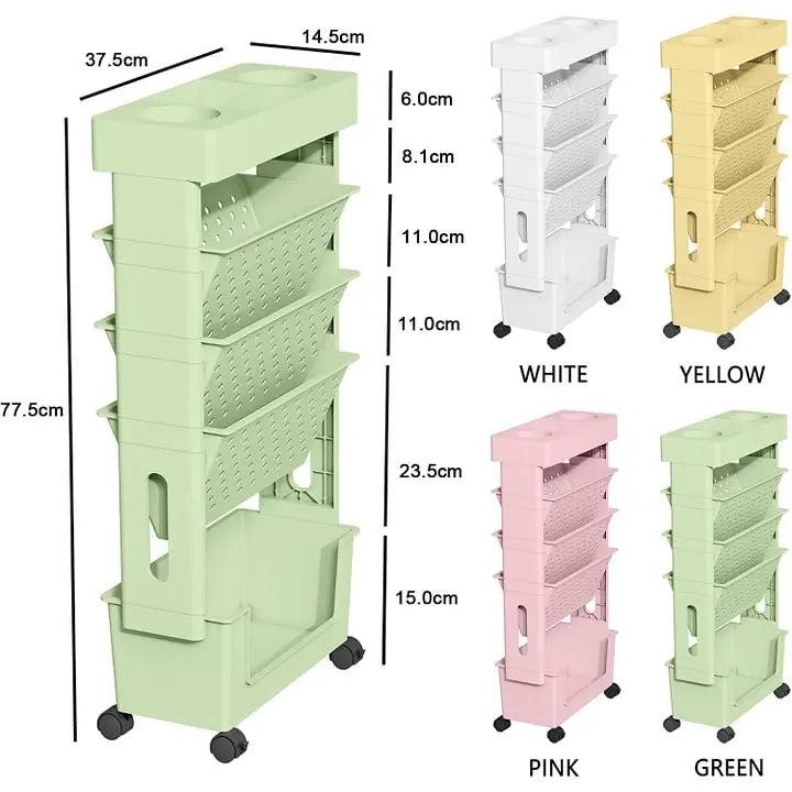 عربة متعددة الاستخدامات بعجلات دوارة من 5 طبقات، رفوف لتخزين الكتب متحركة أخضر - Chulovs