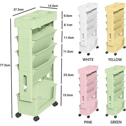 عربة متعددة الاستخدامات بعجلات دوارة من 5 طبقات، رفوف لتخزين الكتب متحركة أخضر - Chulovs