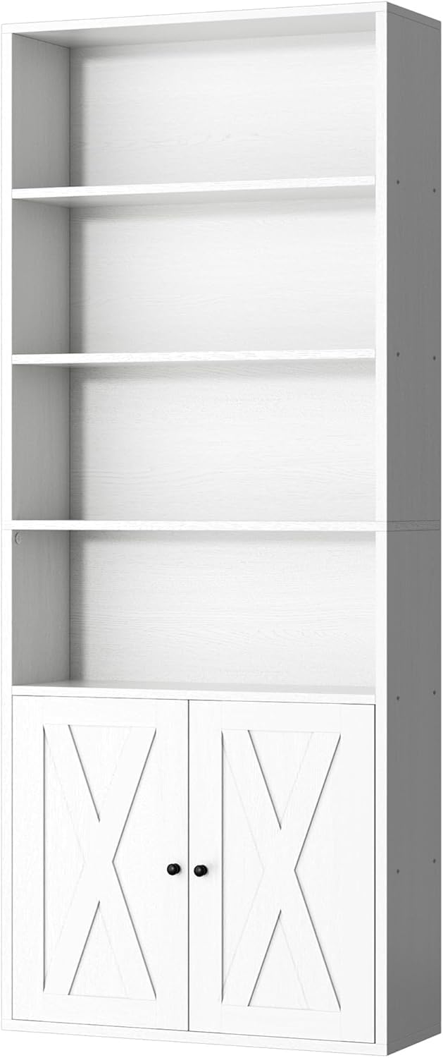 Chulovs Industrial Closed Book Storage Cabinet, Freestanding 6-Tier Display Bookshelf with Cabinet Doors, 70.6 Inch Tall Storage Bookcase for Home Office & Living Room, Black Finish