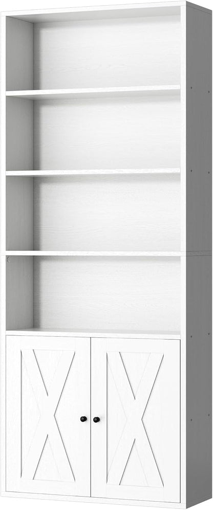 Chulovs Industrial Closed Book Storage Cabinet, Freestanding 6-Tier Display Bookshelf with Cabinet Doors, 70.6 Inch Tall Storage Bookcase for Home Office & Living Room, Black Finish