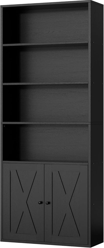 Chulovs Industrial Closed Book Storage Cabinet, Freestanding 6-Tier Display Bookshelf with Cabinet Doors, 70.6 Inch Tall Storage Bookcase for Home Office & Living Room, Black Finish