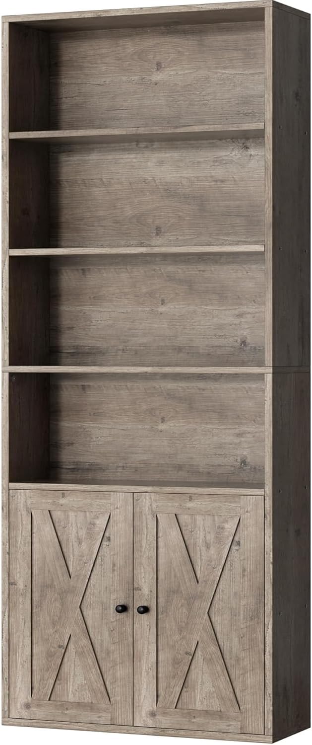 Chulovs Industrial Closed Book Storage Cabinet, Freestanding 6-Tier Display Bookshelf with Cabinet Doors, 70.6 Inch Tall Storage Bookcase for Home Office & Living Room, Black Finish