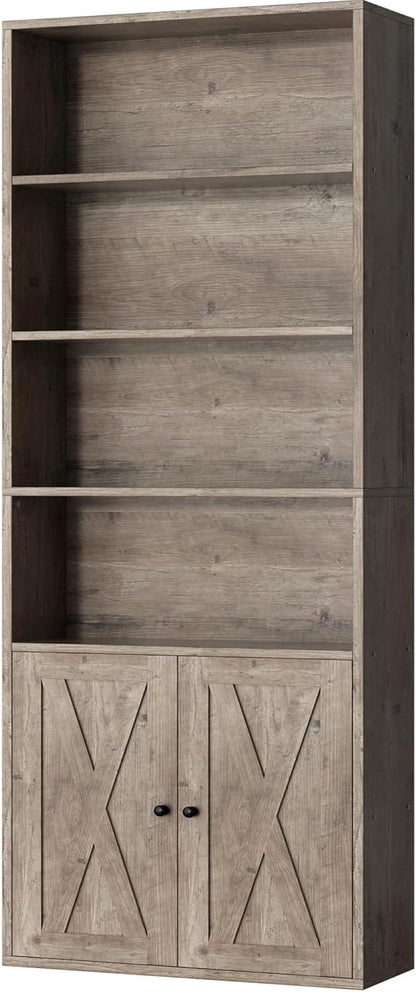 Chulovs Industrial Closed Book Storage Cabinet, Freestanding 6-Tier Display Bookshelf with Cabinet Doors, 70.6 Inch Tall Storage Bookcase for Home Office & Living Room, Black Finish