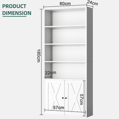 Chulovs Industrial Closed Book Storage Cabinet, Freestanding 6-Tier Display Bookshelf with Cabinet Doors, 70.6 Inch Tall Storage Bookcase for Home Office & Living Room, Black Finish
