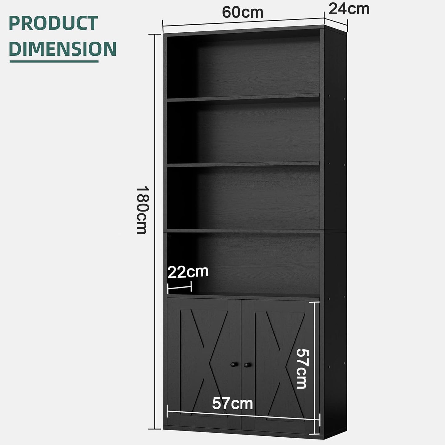 Chulovs Industrial Closed Book Storage Cabinet, Freestanding 6-Tier Display Bookshelf with Cabinet Doors, 70.6 Inch Tall Storage Bookcase for Home Office & Living Room, Black Finish