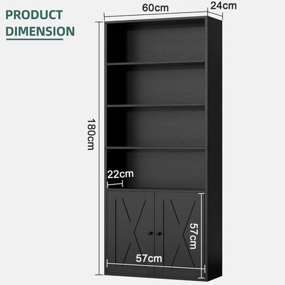 Chulovs Industrial Closed Book Storage Cabinet, Freestanding 6-Tier Display Bookshelf with Cabinet Doors, 70.6 Inch Tall Storage Bookcase for Home Office & Living Room, Black Finish