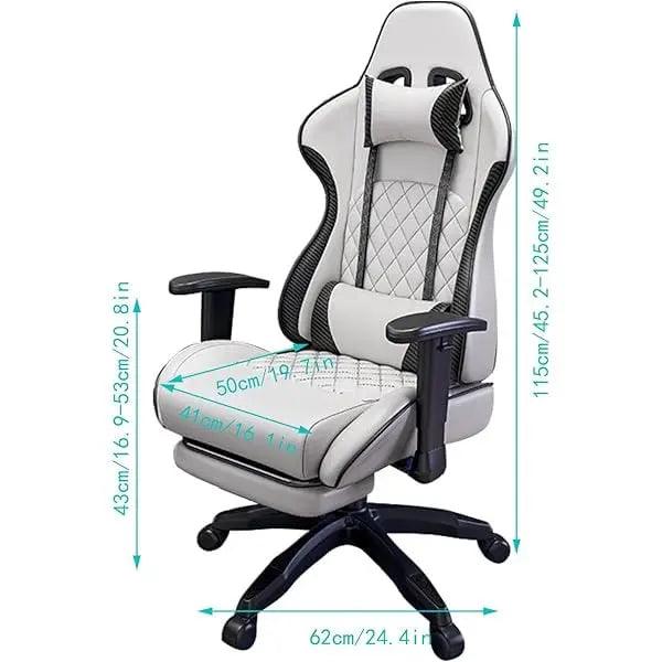 كرسي مكتب للالعاب مع مسند للقدمين، العاب فيديو مريح قا ابيض - Chulovs