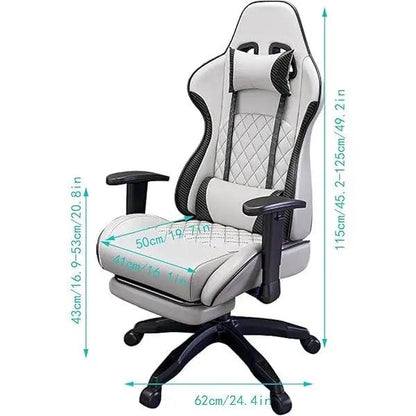 كرسي مكتب للالعاب مع مسند للقدمين، العاب فيديو مريح قا ابيض - Chulovs