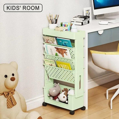 عربة متعددة الاستخدامات بعجلات دوارة من 5 طبقات، رفوف لتخزين الكتب متحركة أخضر - Chulovs