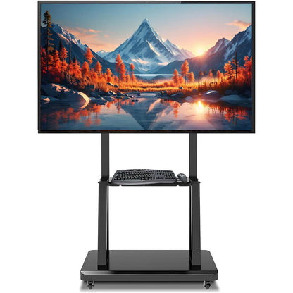 Chulovs TV Stand with Wheels: Mobile TV Trolley with Mount for 32-80 Inch LED LCD Oled Flat Curved Screen Floor TV Cart Portable Rolling TV Monitor Shelf with Heavy Duty Base Max VESA 600x400