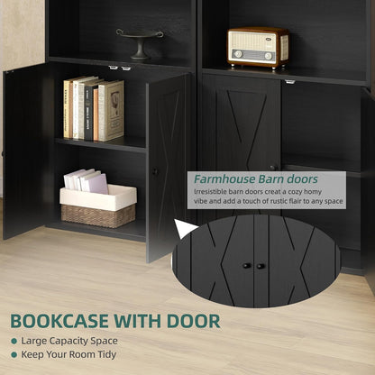 Chulovs Industrial Closed Book Storage Cabinet, Freestanding 6-Tier Display Bookshelf with Cabinet Doors, 70.6 Inch Tall Storage Bookcase for Home Office & Living Room, Black Finish
