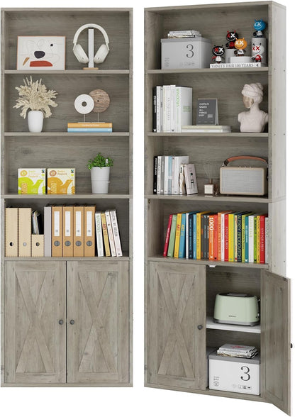 Chulovs Industrial Closed Book Storage Cabinet, Freestanding 6-Tier Display Bookshelf with Cabinet Doors, 70.6 Inch Tall Storage Bookcase for Home Office & Living Room, Black Finish
