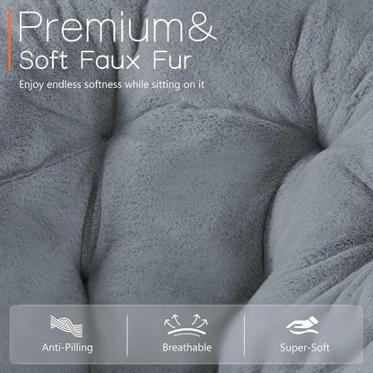 Oversized Faux‑Fur Foldable Lounge Chair, Thick Plush Padded Comfy Chair with Sturdy Metal Frame, Modern Relax Chair for Living Room Bedroom Dorm, for Kids & Adults, X‑Large, Classic Gray