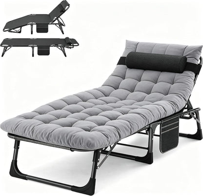 5 Position Adjustable Chaise Lounge Chair, Padded Outdoor Tanning Chair, Heavy Duty Portable Recliner for Patio Pool Lawn Deck Poolside Sunbathing, Support 440 Lbs