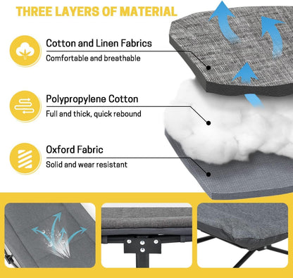 Adult Camping Cot with Cushion and Pillow, Lightweight Portable Folding Sleeping Bed, Outdoor Tent Cot with Carry Bag, Heavy Duty Support 450 lbs, Grey