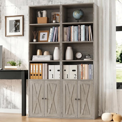 Chulovs Industrial Closed Book Storage Cabinet, Freestanding 6-Tier Display Bookshelf with Cabinet Doors, 70.6 Inch Tall Storage Bookcase for Home Office & Living Room, Black Finish