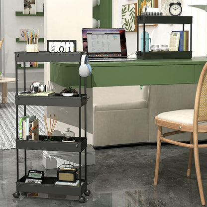 Slim Rolling Utility Storage Cart, 3‑Tier Mobile Bathroom Organizer Trolley, White