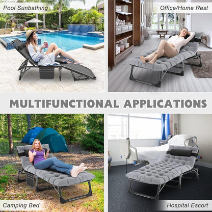 5 Position Adjustable Chaise Lounge Chair, Padded Outdoor Tanning Chair, Heavy Duty Portable Recliner for Patio Pool Lawn Deck Poolside Sunbathing, Support 440 Lbs