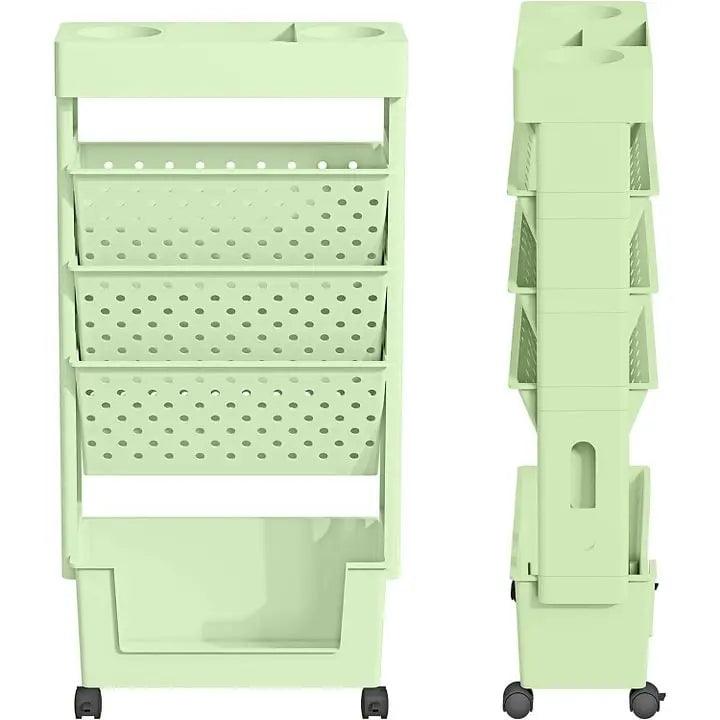عربة متعددة الاستخدامات بعجلات دوارة من 5 طبقات، رفوف لتخزين الكتب متحركة أخضر - Chulovs