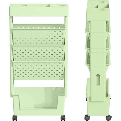 عربة متعددة الاستخدامات بعجلات دوارة من 5 طبقات، رفوف لتخزين الكتب متحركة أخضر - Chulovs